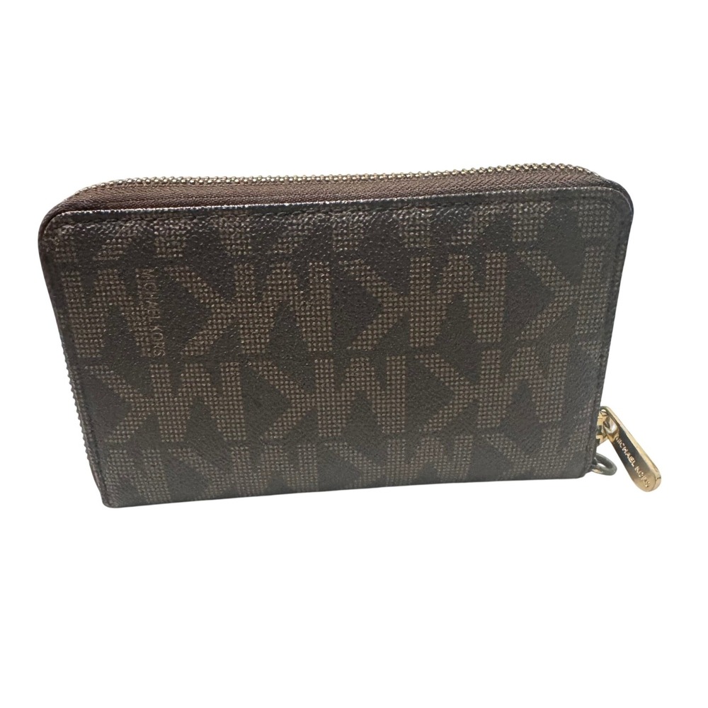 Michael Kors Signature MK Monogram Zip‎ Around Wallet Brown Gold - Picture 3 of 7